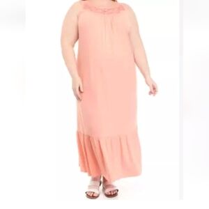 Cupio Tiered Maxi Dress Woman Plus 2X Floral Embroidery Blooming Dahalia New